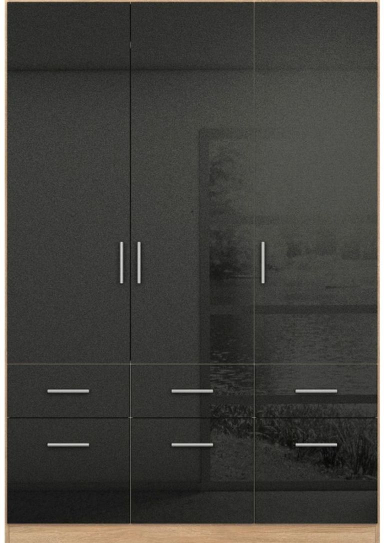 Rauch Celle 136cm 3 Door Black and Oak Wardrobe