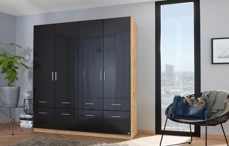 Rauch Celle 181cm 4 Door Black and Oak Wardrobe