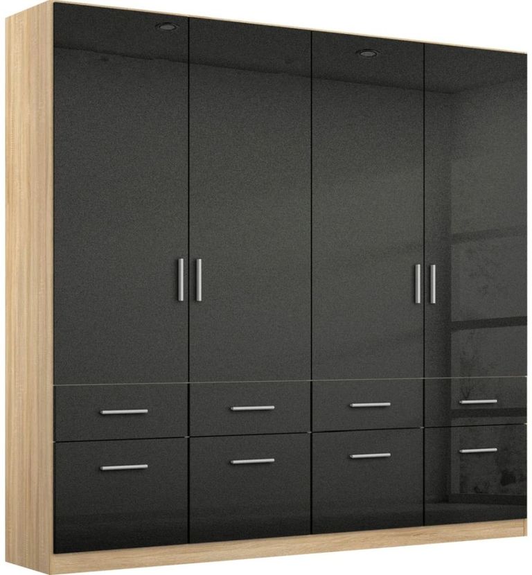 Rauch Celle 181cm 4 Door Black and Oak Wardrobe