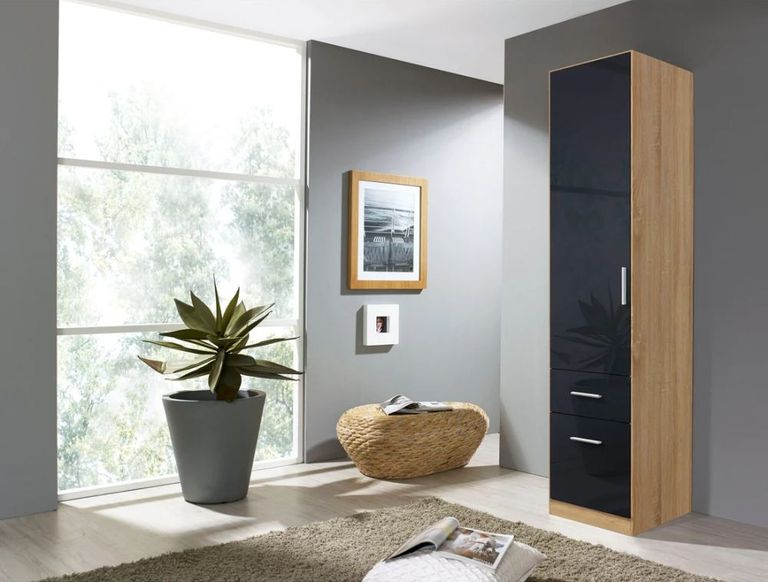 Rauch Celle 47cm Black and Oak Wardrobe - LH Door