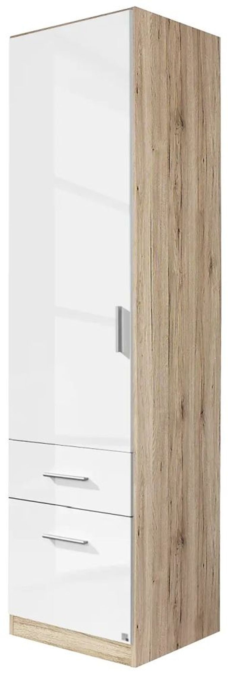 Rauch Celle 47cm Sonoma Oak and White Gloss Wardrobe with Drawers - LH Door
