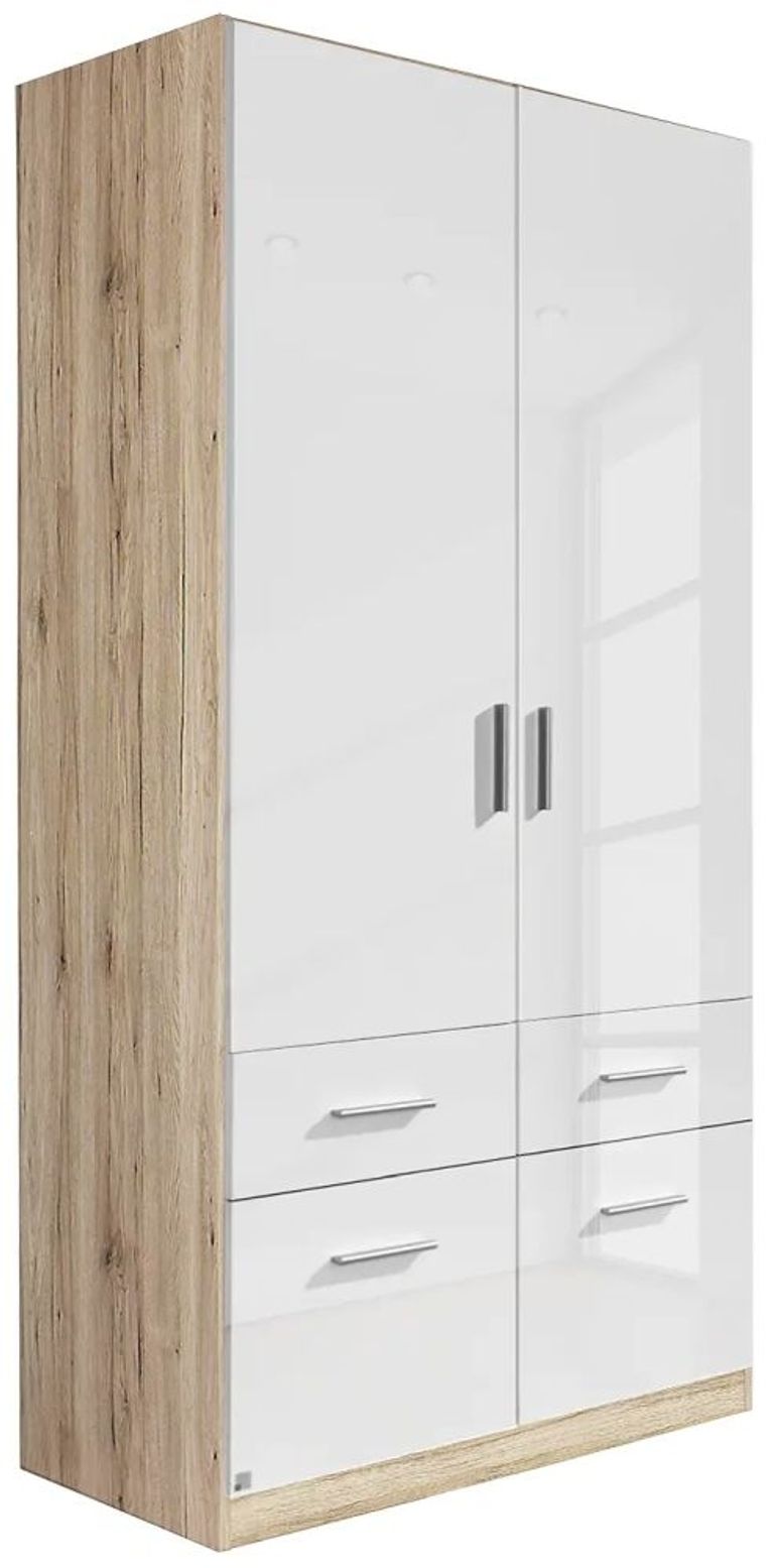 Rauch Celle 91cm Sonoma Oak and White Gloss 2 Door Wardrobe with Drawers