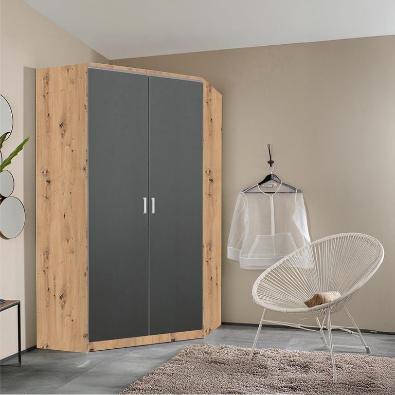Rauch Celle Matt 117cm 2 Door Corner Wardrobe - Artisan Oak and Metallic Dark Grey