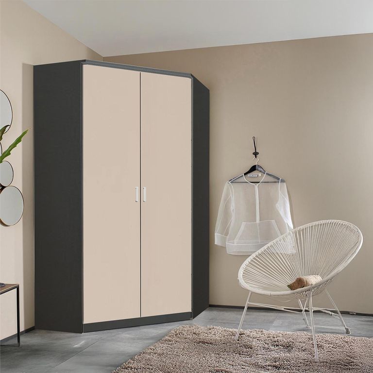 Rauch Celle Matt 117cm 2 Door Corner Wardrobe - Metallic Dark Grey and Champagne