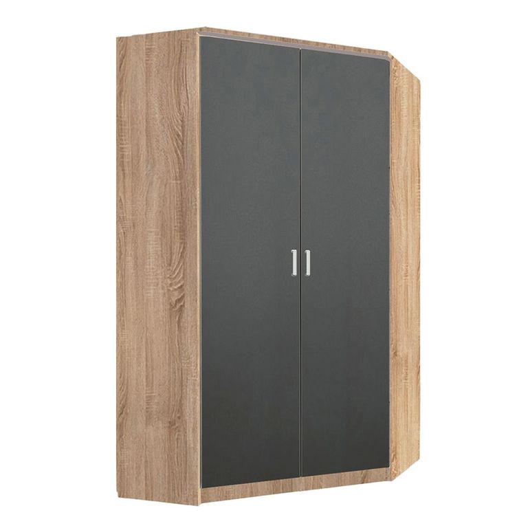 Rauch Celle Matt 117cm 2 Door Corner Wardrobe - Sonoma Oak and Metallic Dark Grey