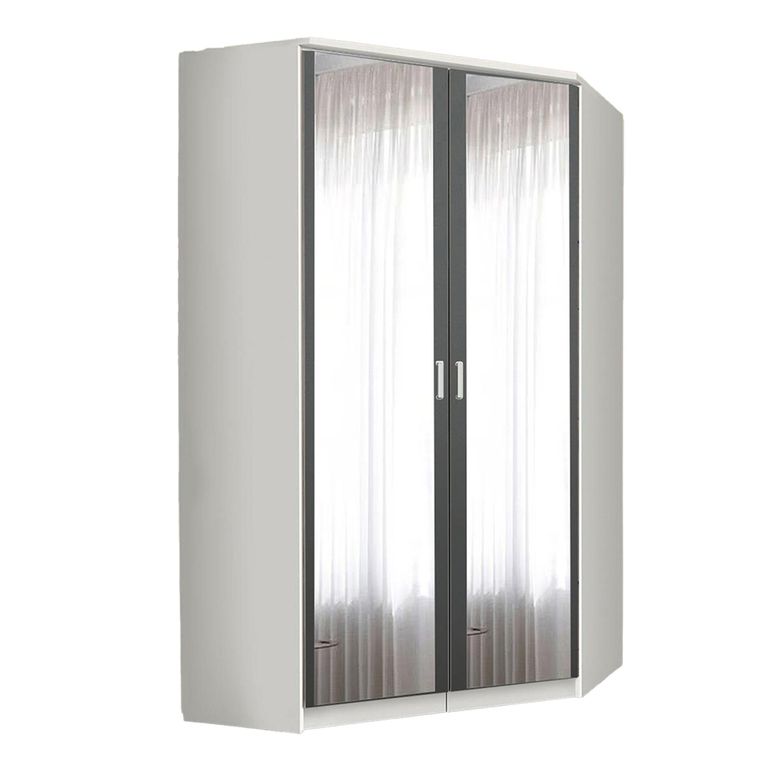 Rauch Celle Matt 117cm 2 Door Corner Wardrobe with Mirror - Alpine White and Metallic Dark Grey