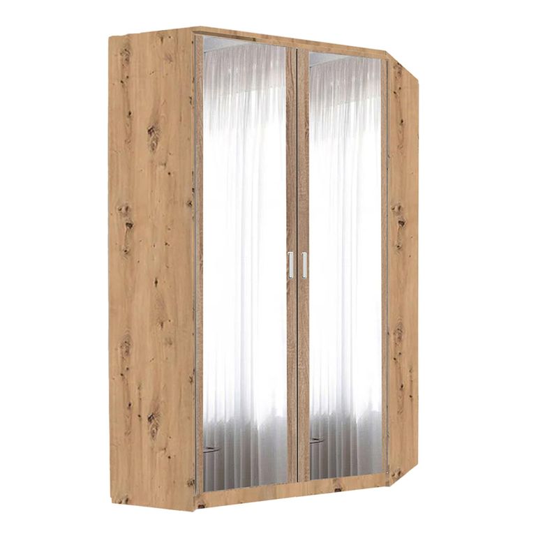 Rauch Celle Matt 117cm 2 Door Corner Wardrobe with Mirror - Artisan Oak and Sonoma Oak