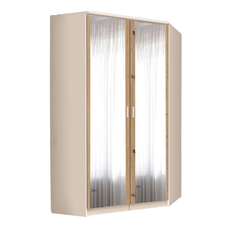 Rauch Celle Matt 117cm 2 Door Corner Wardrobe with Mirror - Champagne and Artisan Oak