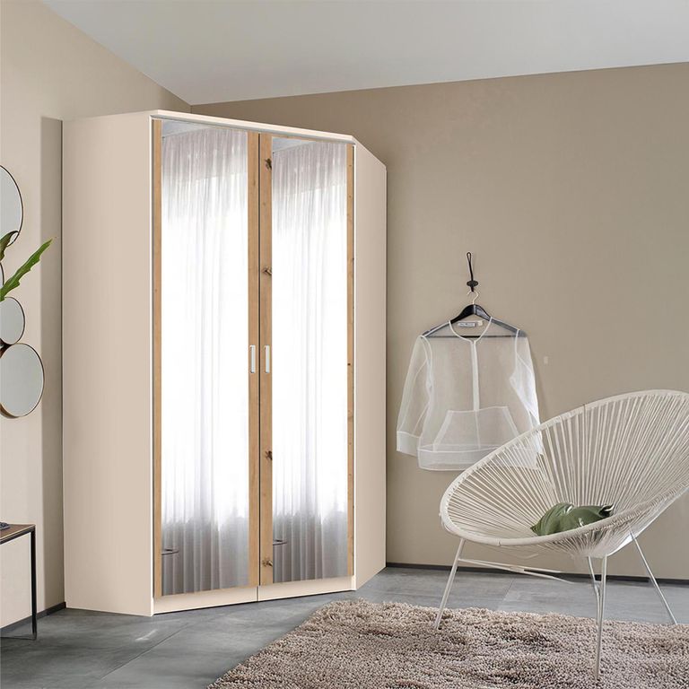 Rauch Celle Matt 117cm 2 Door Corner Wardrobe with Mirror - Champagne and Artisan Oak