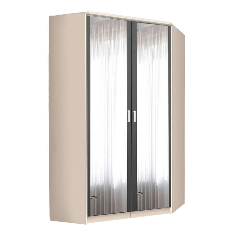 Rauch Celle Matt 117cm 2 Door Corner Wardrobe with Mirror - Champagne and Metallic Dark Grey