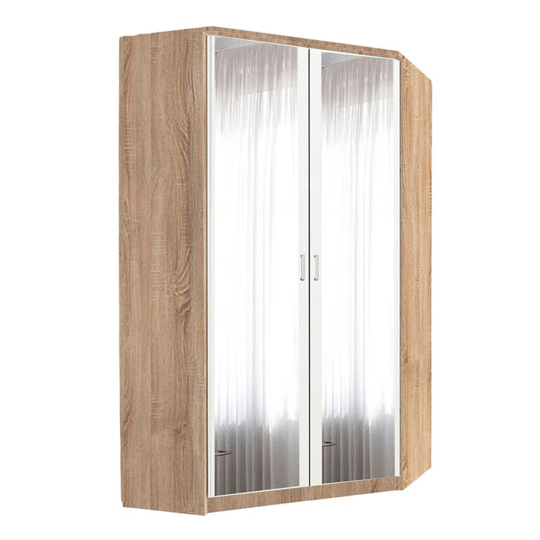 Rauch Celle Matt 117cm 2 Door Corner Wardrobe with Mirror - Sonoma Oak and Alpine White