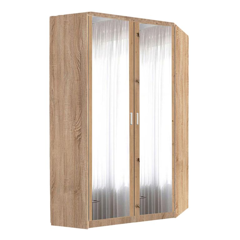Rauch Celle Matt 117cm 2 Door Corner Wardrobe with Mirror - Sonoma Oak and Artisan Oak