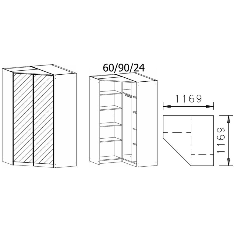 Rauch Celle Matt 117cm 2 Door Corner Wardrobe with Mirror - Sonoma Oak and Champagne