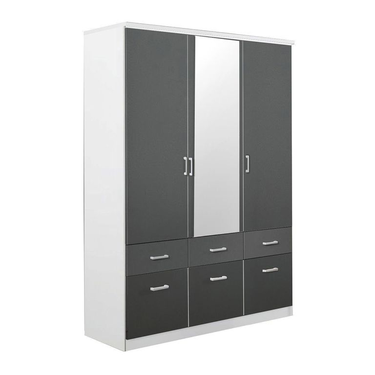 Celle Wardrobe - 136cm - 3 Door - Combi - Alpine White & Metallic Dark Grey
