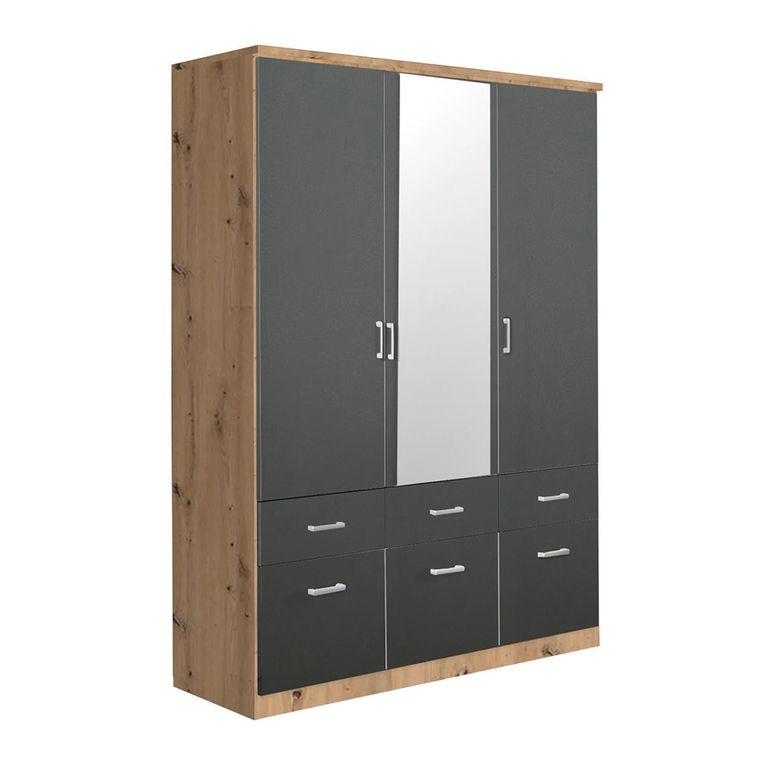 Celle Wardrobe - 136cm - 3 Door - Combi - Artisan Oak & Metallic Dark Grey