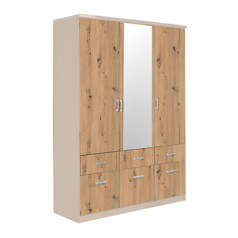 Celle Wardrobe - 136cm - 3 Door - Combi - Champagne & Artisan Oak