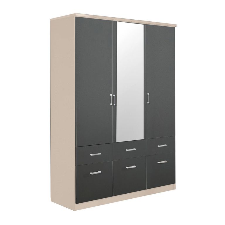 Celle Wardrobe - 136cm - 3 Door - Combi - Champagne & Metallic Dark Grey