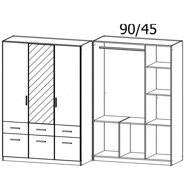 Celle Wardrobe - 136cm - 3 Door - Combi - Metallic Dark Grey & Champagne