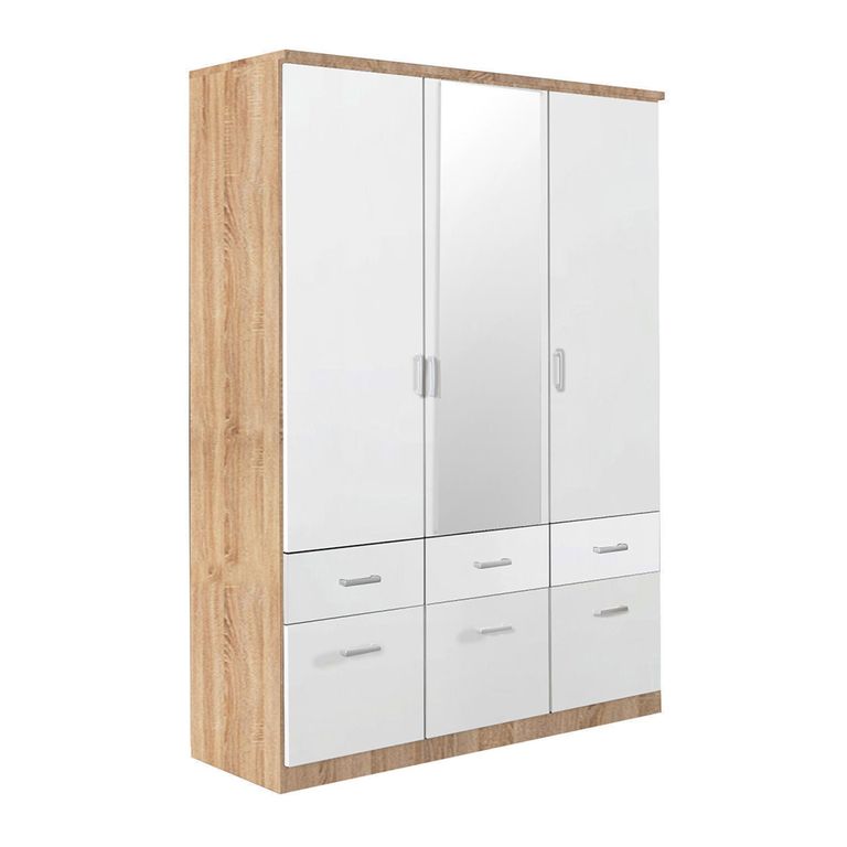 Celle Wardrobe - 136cm - 3 Door - Combi - Sonoma Oak & Alpine White