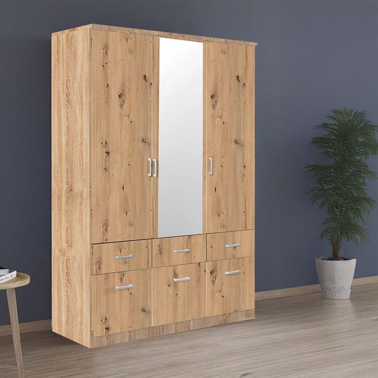 Celle Wardrobe - 136cm - 3 Door - Combi - Sonoma Oak & Artisan Oak