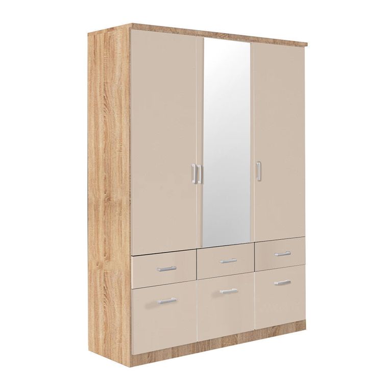Celle Wardrobe - 136cm - 3 Door - Combi - Sonoma Oak & Champagne