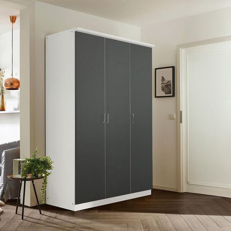 Celle Wardrobe - 136cm - 3 Door - Alpine White & Metallic Dark Grey