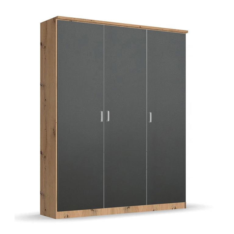 Celle Wardrobe - 136cm - 3 Door - Artisan Oak & Metallic Dark Grey