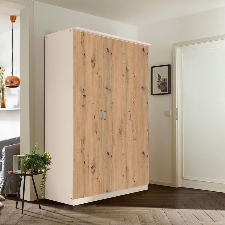Celle Wardrobe - 136cm - 3 Door - Champagne & Artisan Oak