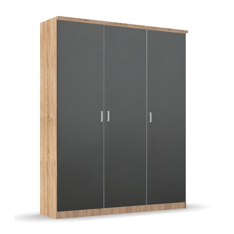 Celle Wardrobe - 136cm - 3 Door - Sonoma Oak & Metallic Dark Grey