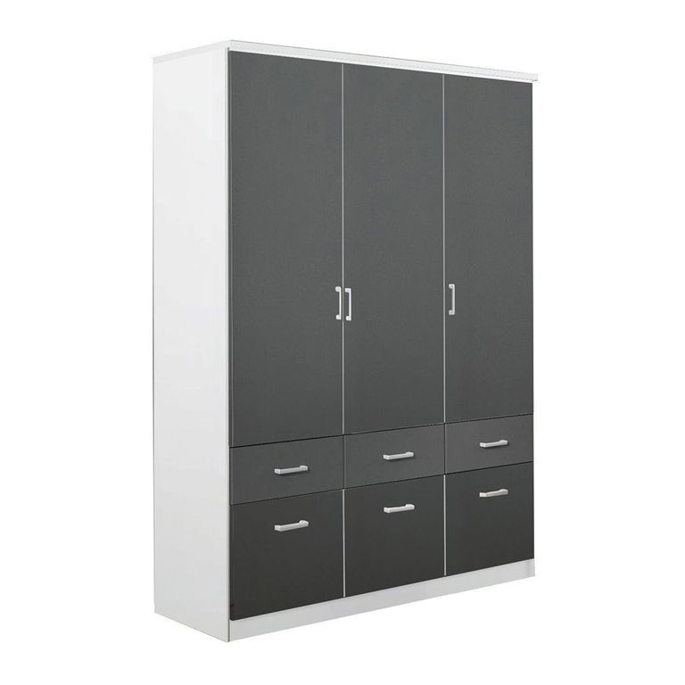 Celle Wardrobe - 136cm - 3 Door - 6 Drawer - Alpine White & Metallic Dark Grey