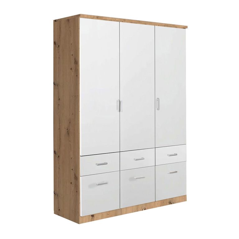 Celle Wardrobe - 136cm - 3 Door - 6 Drawer - Artisan Oak & Alpine White