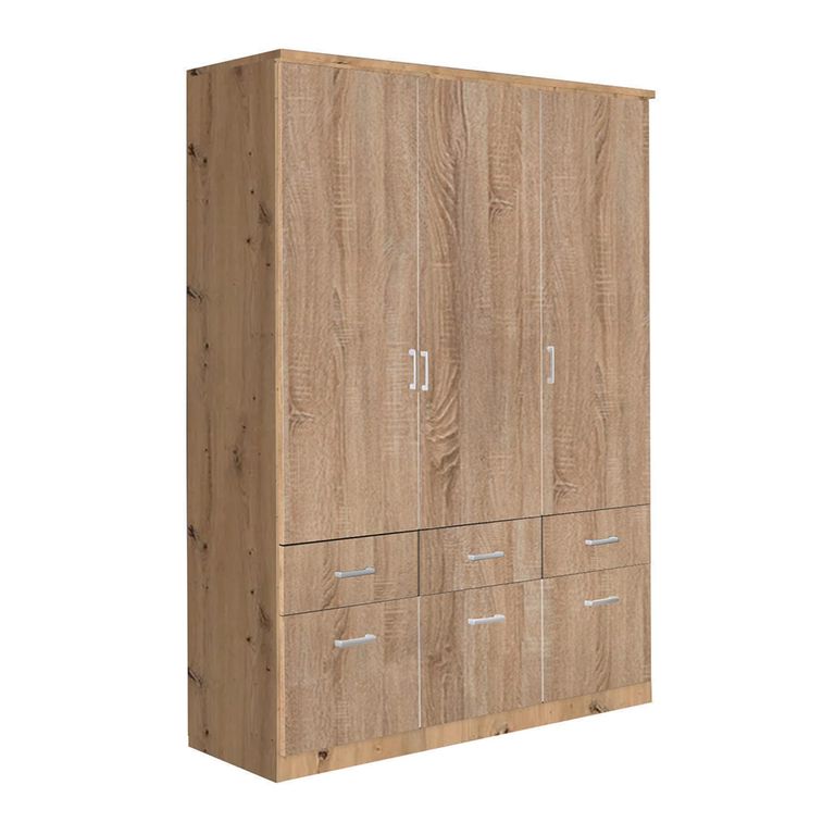 Celle Wardrobe - 136cm - 3 Door - 6 Drawer - Artisan Oak & Sonoma Oak