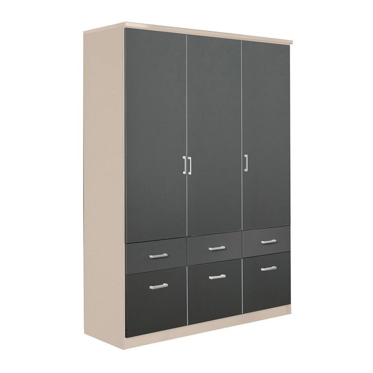 Celle Wardrobe - 136cm - 3 Door - 6 Drawer - Champagne & Metallic Dark Grey