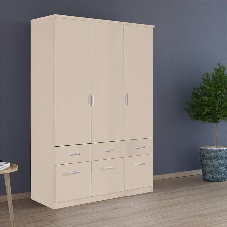 Celle Wardrobe - 136cm - 3 Door - 6 Drawer - Champagne