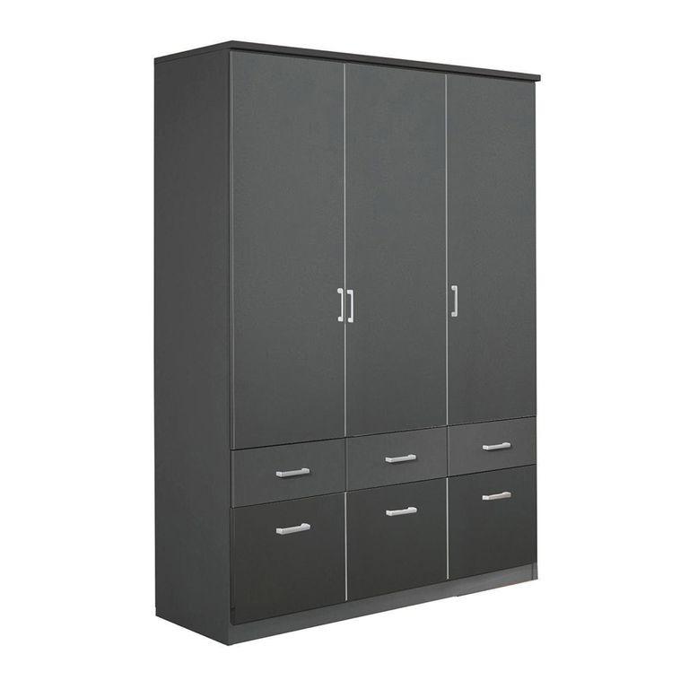 Celle Wardrobe - 136cm - 3 Door - 6 Drawer - Metallic Dark Grey