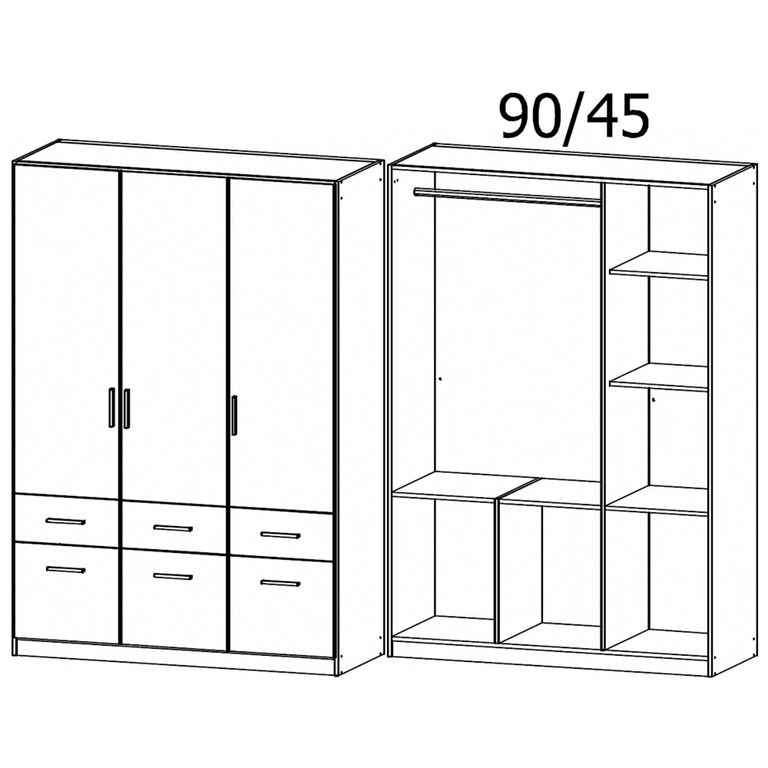 Celle Wardrobe - 136cm - 3 Door - 6 Drawer - Sonoma Oak & Alpine White