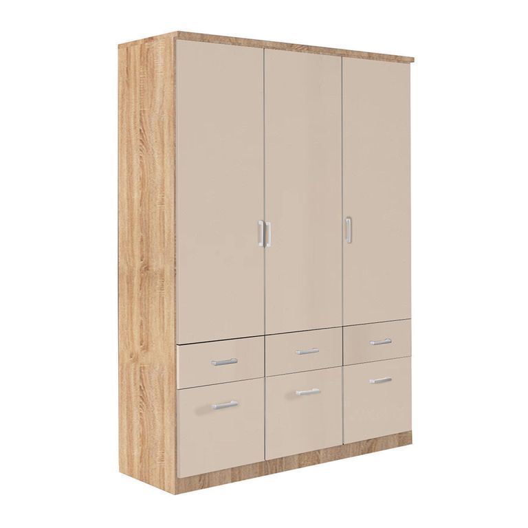 Celle Wardrobe - 136cm - 3 Door - 6 Drawer - Sonoma Oak & Champagne