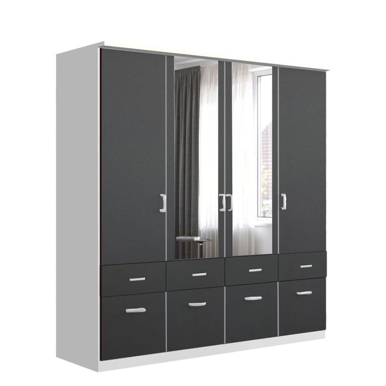 Celle Wardrobe - 181cm - 4 Door - Combi - Alpine White & Metallic Dark Grey
