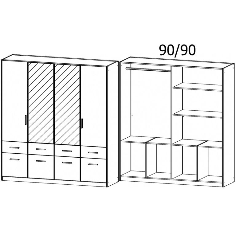 Celle Wardrobe - 181cm - 4 Door - Combi - Alpine White & Metallic Dark Grey