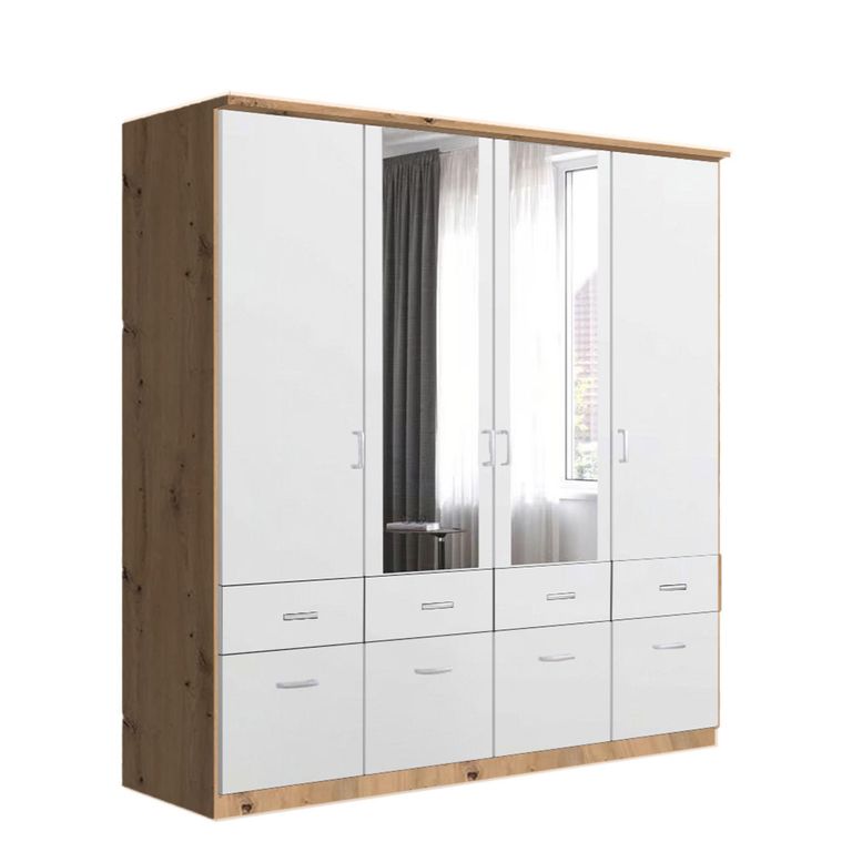 Celle Wardrobe - 181cm - 4 Door - Combi - Artisan Oak & Alpine White