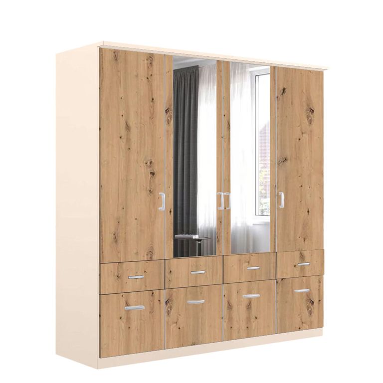 Celle Wardrobe - 181cm - 4 Door - Combi - Champagne & Artisan Oak