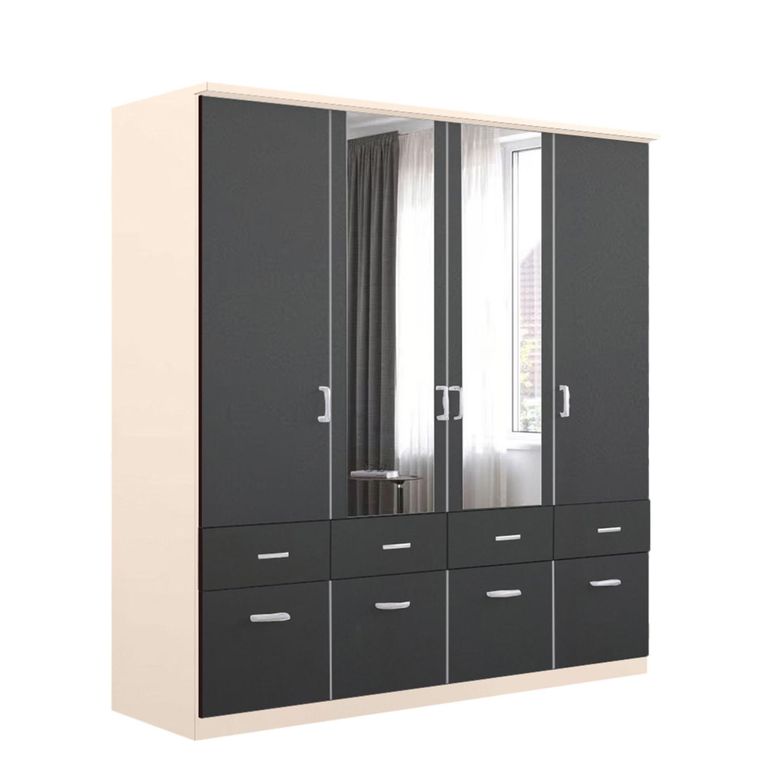 Celle Wardrobe - 181cm - 4 Door - Combi - Champagne & Metallic Dark Grey