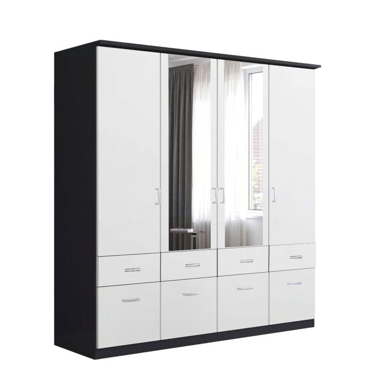 Celle Wardrobe - 181cm - 4 Door - Combi - Metallic Dark Grey & Alpine White