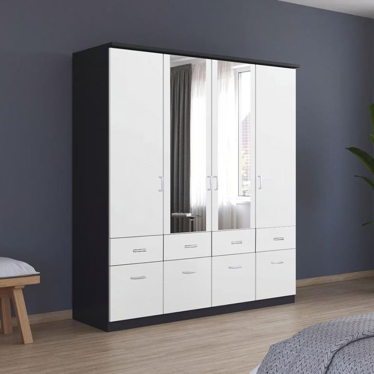 Celle Wardrobe - 181cm - 4 Door - Combi - Metallic Dark Grey & Alpine White