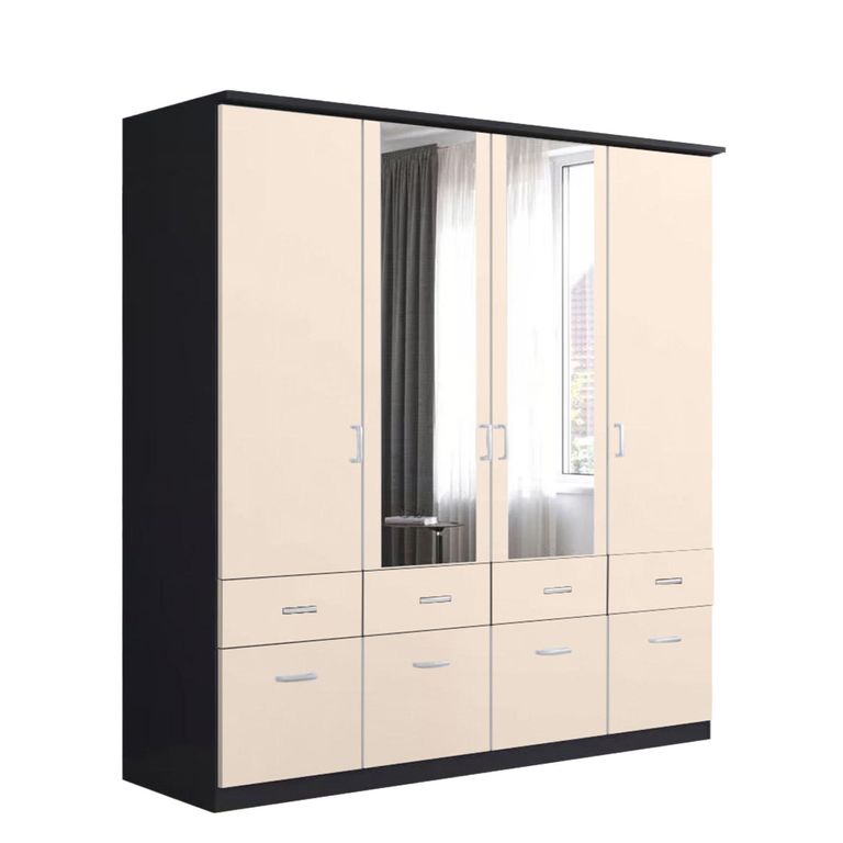 Celle Wardrobe - 181cm - 4 Door - Combi - Metallic Dark Grey & Champagne