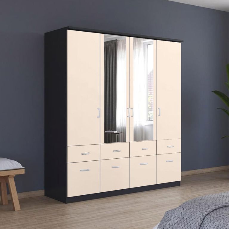 Celle Wardrobe - 181cm - 4 Door - Combi - Metallic Dark Grey & Champagne