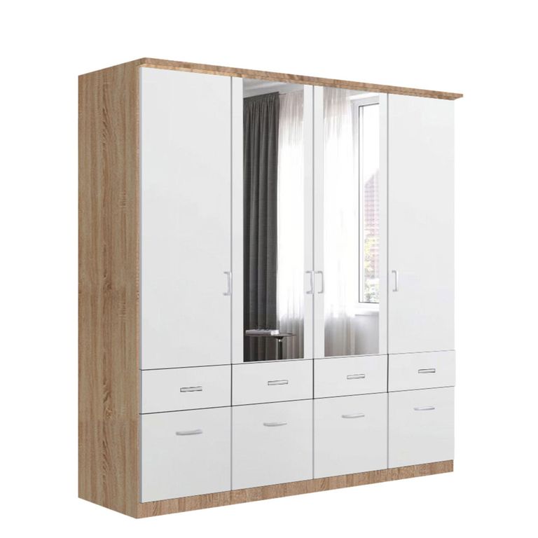 Celle Wardrobe - 181cm - 4 Door - Combi - Sonoma Oak & Alpine White