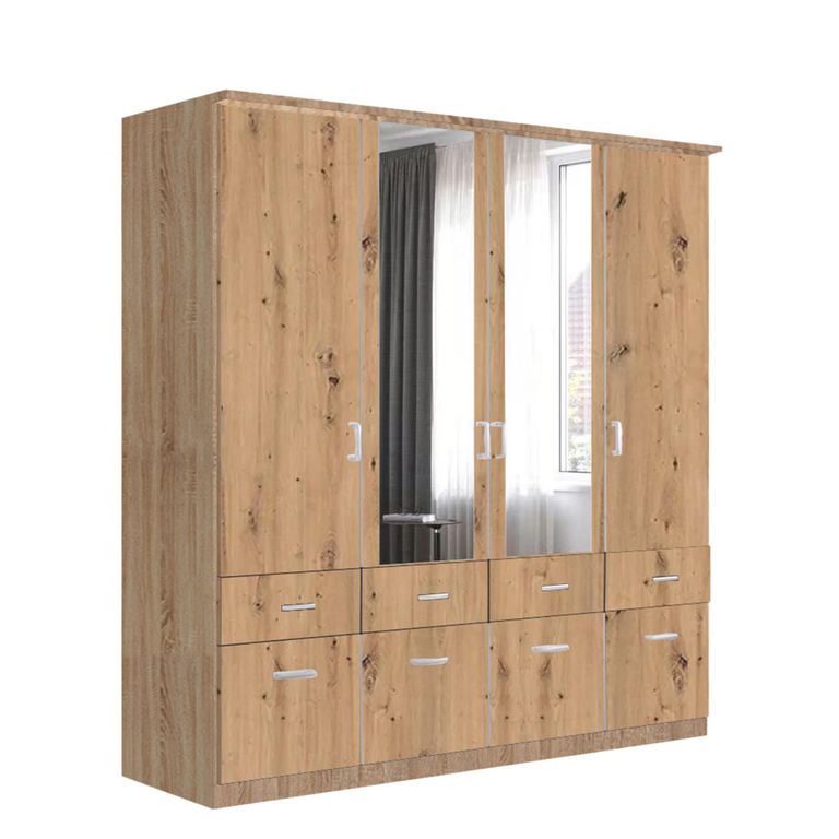 Celle Wardrobe - 181cm - 4 Door - Combi - Sonoma Oak & Artisan Oak