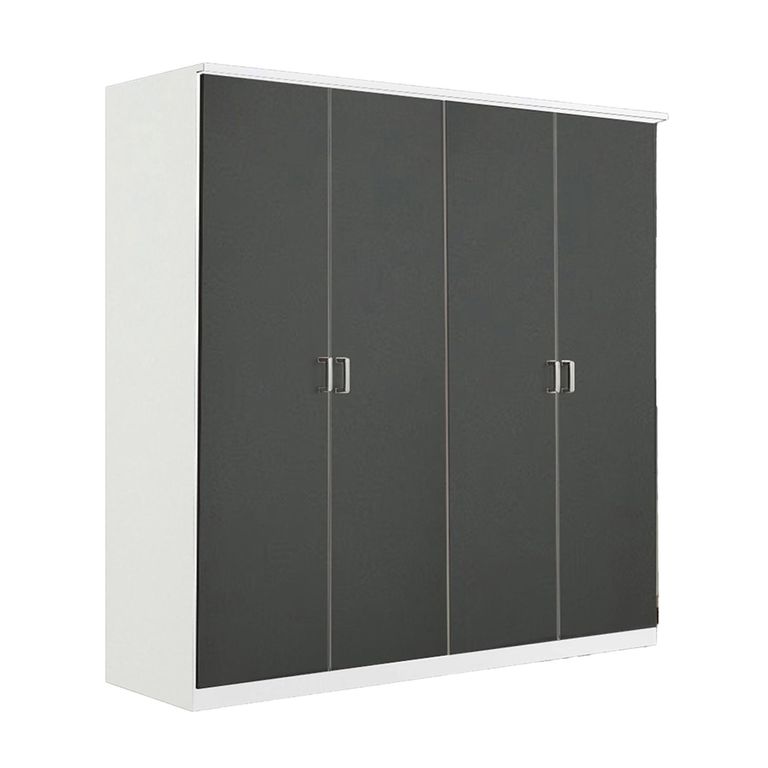 Celle Wardrobe - 181cm - 4 Door - Alpine White & Metallic Dark Grey