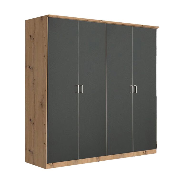Celle Wardrobe - 181cm - 4 Door - Artisan Oak & Metallic Dark Grey